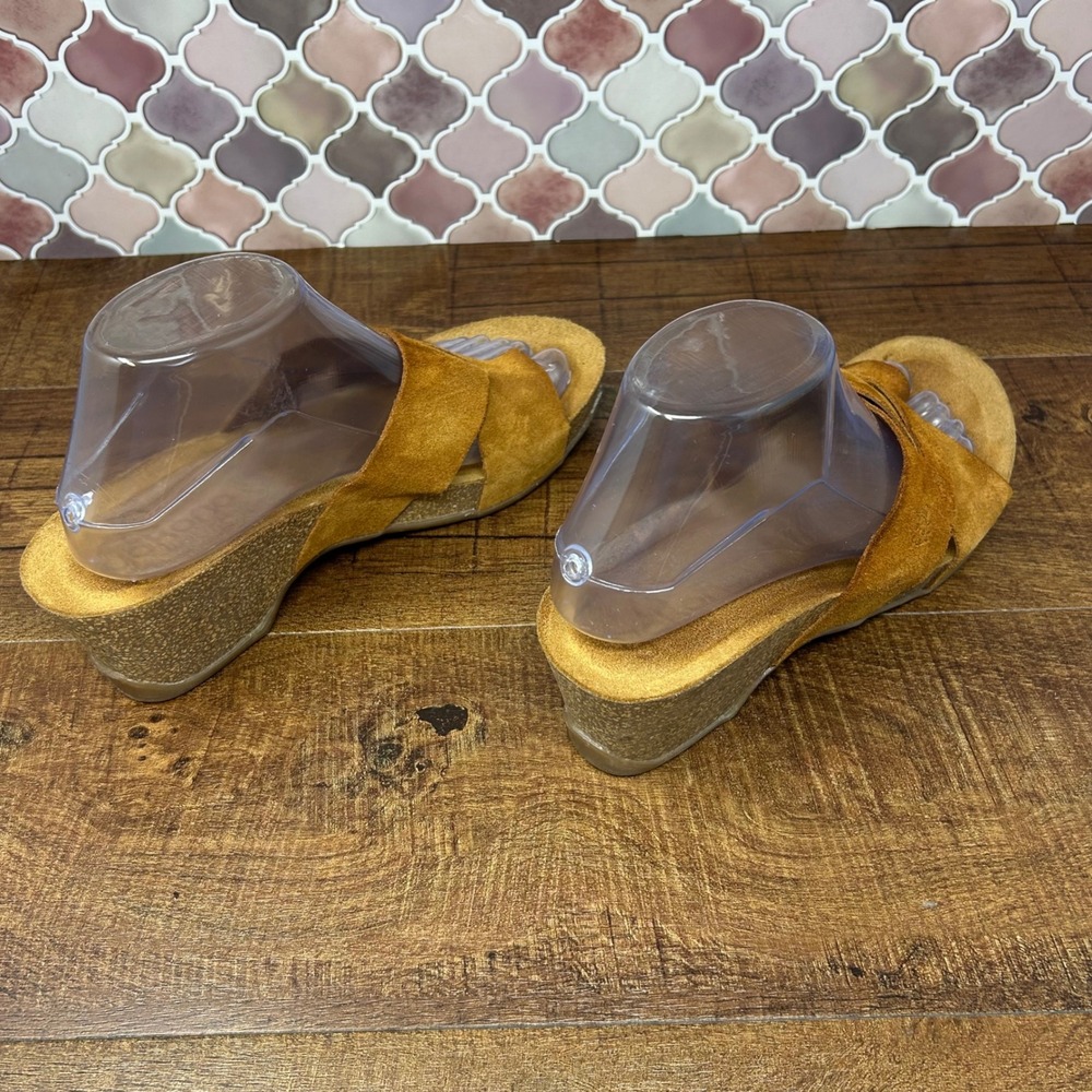 Womens Yokono Suede Criss-Cross Toe Loop Cork Slide Sandals Brown EU39 - Picture 6 of 14